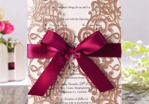 Marriage Reception Invitation Card In English Hosmsua 20x Laser Cut Lace Rose Drill Wedding Invitation Cards 5 X 7 2 with Burgundy Ribbon and Envelopes for Bridal Shower Engagement Birthday