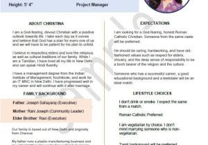 Marriage Resume format for Girl In Word Download Matrimonial Resume format Female