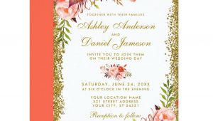 Marriage Wishes Card with Name Modern Coral Floral Wedding Gold Glitter Invitation Zazzle