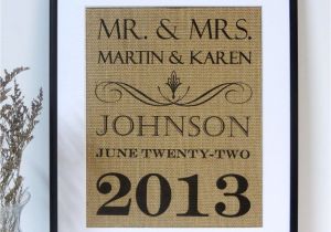Marriage Wishes Card with Name Rustic Wedding Sign On Burlap Family Name Established Date