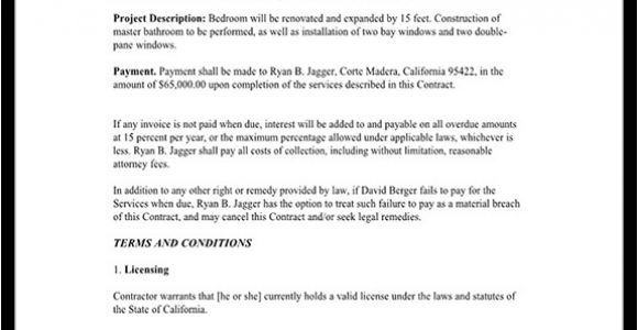 Maryland Home Improvement Contract Template Home Improvement Contract Agreement Template with Sample