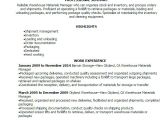 Material Management Resume Sample 1 Warehouse Materials Manager Resume Templates Try them