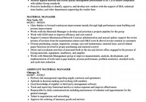 Material Management Resume Sample Material Manager Resume Samples Velvet Jobs
