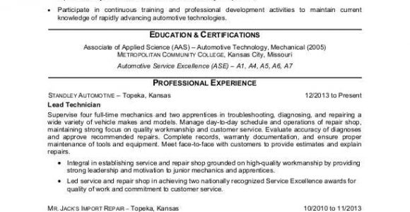 Mechanic Resume Sample Auto Mechanic Resume Sample Monster Com