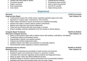 Mechanic Resume Sample Best Entry Level Mechanic Resume Example Livecareer