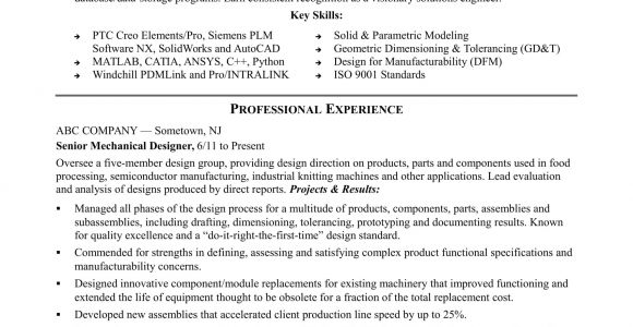 Mechanical Design Engineer Resume Sample Resume for An Experienced Mechanical Designer