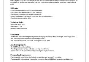 Mechanical Engineering Resume Objective Cv Entry Level Mechanical Engineer