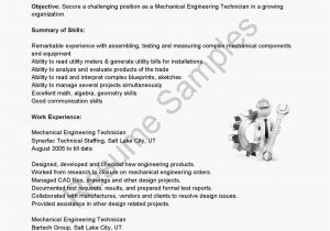 Mechanical Engineering Technologist Resume Sample Resume Samples Mechanical Engineering Technician Resume