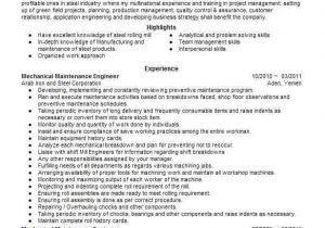 Mechanical Maintenance Engineer Resume Mechanical Maintenance Engineer Objectives Resume