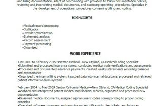 Medical Coder Resume Sample Professional Medical Coding Specialist Resume Templates to