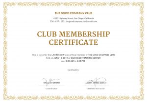 Membership Certificates Templates Free Club Membership Certificate Template In Adobe