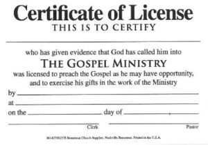 Minister License Certificate Template License for Minister Billfold Certificate License