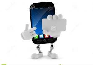 Mobile Shop Visiting Card Background Smart Phone Character Holding Blank Business Card Stock