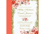 Modern Invitation Card for Wedding Modern Coral Floral Wedding Gold Glitter Invitation Zazzle