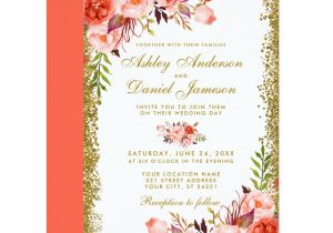 Modern Invitation Card for Wedding Modern Coral Floral Wedding Gold Glitter Invitation Zazzle