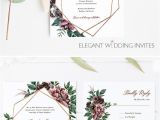 Modern Invitation Card for Wedding Mystic Geometrics Plum Watercolor Floral Modern Geometric