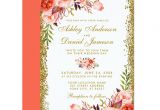 Modern Wedding Invitation Card Design Modern Coral Floral Wedding Gold Glitter Invitation Zazzle