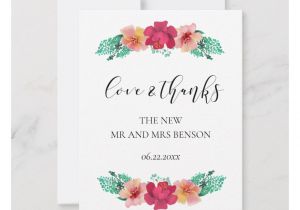 Modern Wedding Thank You Card Wording Elegant Floral Design Wedding Love Thanks Card Zazzle