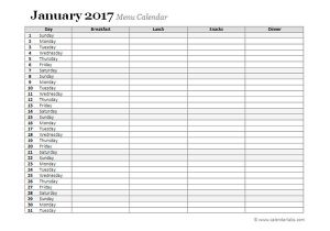 Monthly organiser Template 2017 Monthly Menu Planner Free Printable Templates