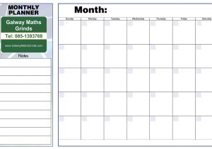 Monthly organiser Template Time Table Templates Galway Maths Grinds