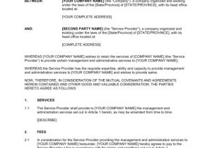 Monthly Service Contract Template Management and Administrative Services Agreement Template