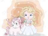 My Little Pony Invitation Card Beautiful Princess In Blue Dress with Gift and Unicorn Picture