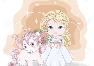 My Little Pony Invitation Card Beautiful Princess In Blue Dress with Gift and Unicorn Picture