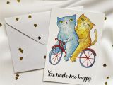 Name Card Happy Anniversary Biker Couple Cats On A Bike Cats Valentine S Day Card You Make Me Happy