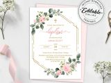 Naming Ceremony Invitation Card Template Free Download Blush Pink Floral Baptism Invitation Template Printable