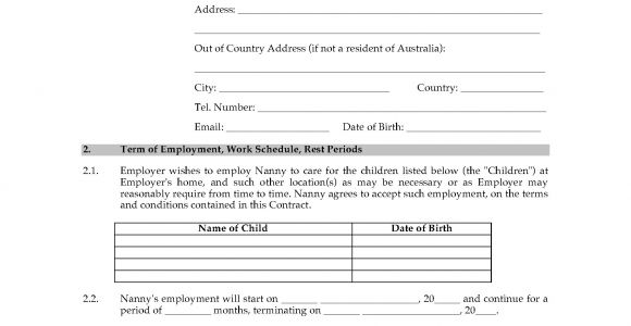 Nanny Contract Template Australia Australia Nanny Employment Contract Legal forms and