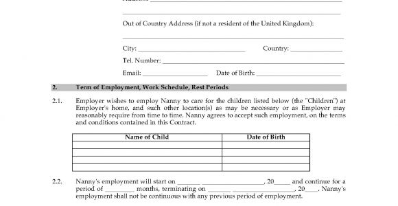Nanny Contract Template Uk Uk Nanny Employment Contract Legal forms and Business
