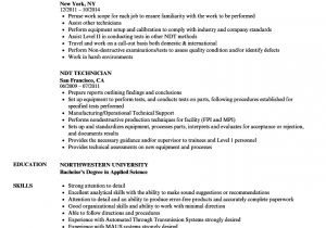 Ndt Level 2 Fresher Sample Resume Ndt Technician Resume Samples Velvet Jobs