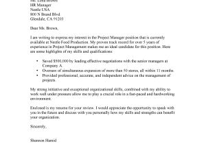 Nestle Cover Letter Cover Letter for Project Manager at Nestle Shannon Hamid