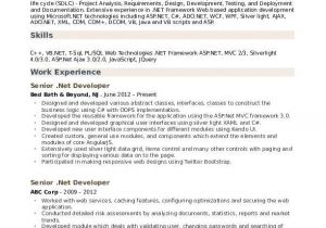 Net Resume Sample Senior Net Developer Resume Samples Qwikresume