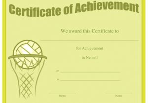 Netball Certificate Templates A Printable Certificate Of Achievement Honoring Excellence