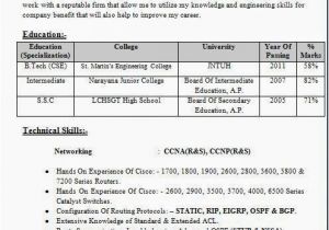 Networking Resume format for Freshers Ccna Network Engineer Fresher Resume