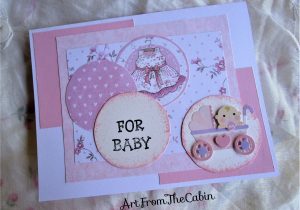 New Baby Girl Card Handmade Pink Baby Card Handmade Pink and White Card Blank Baby
