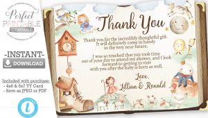 New Baby Thank You Card Nursery Rhyme Baby Shower Thank You Card Mother Goose Thank