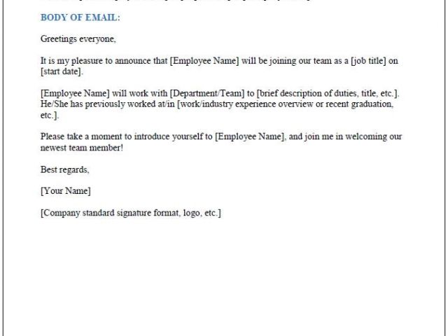 New Employee Announcement Email Template Free Onboarding Checklists and ...