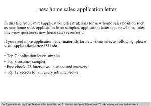 New Home Sales Cover Letter New Home Sales Application Letter