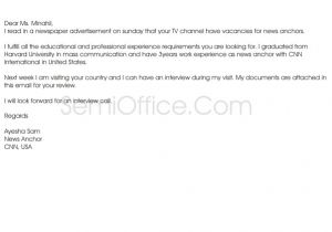 News Anchor Cover Letter Application Letter for Job From Newspaper