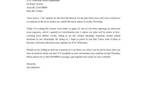 News Anchor Cover Letter Tv News Reporter Cover Letter Samples and Templates