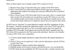 Nfa Trust Template Gun Trust forms Class Iii Nfa Trust Summary by ashrafp