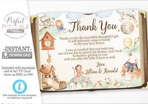 Note for Thank You Card Nursery Rhyme Baby Shower Thank You Card Mother Goose Thank