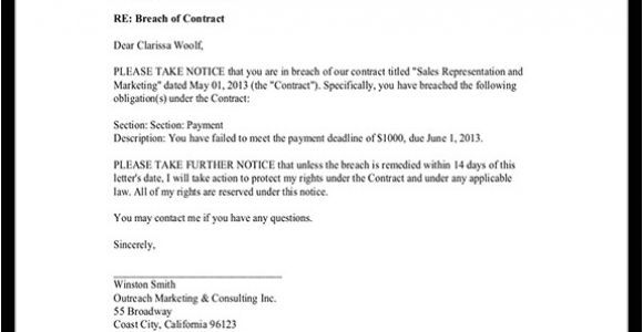 Notice Of Breach Of Contract Template Breach Of Contract Notice Sample Letter Rocket Lawyer