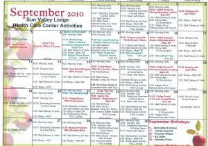 Nursing Home Activity Calendar Template September Skilled Nursing Activities Welcome to Sun