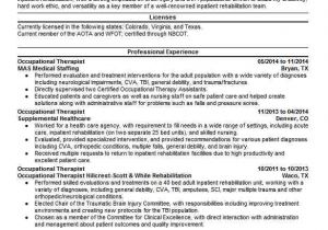 Occupational therapy Student Resume Example Occupational therapy Resume Accarchives org