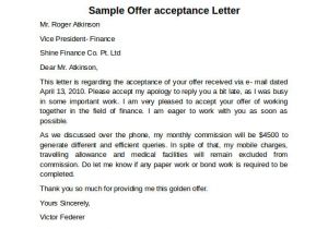 Offer and Acceptance Contract Template Sample Offer Acceptance Letter 9 Download Free