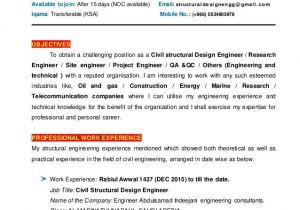 Oil and Gas Civil Engineer Resume Structural Engineer Resume Sample Cv Of Civil Structural