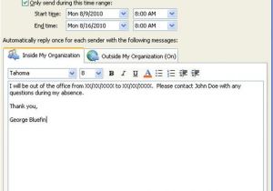 Ooo Email Template Setting Up Out Of Office Messages In Outlook 2010